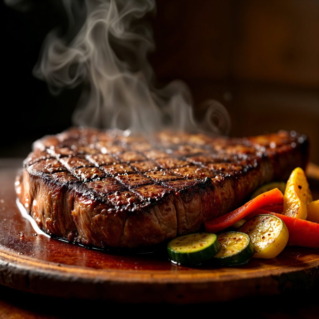 grilled-steak-with-vegetables-wooden-board